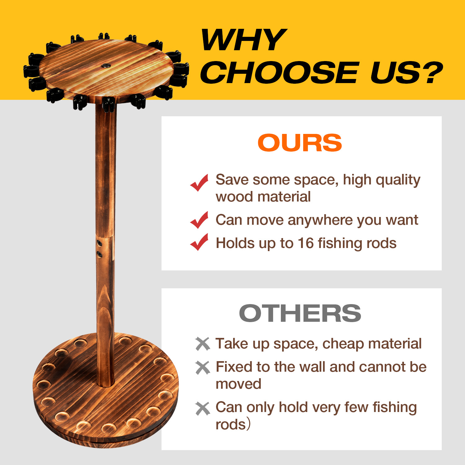 Round Carbonized Wood Fishing  - Fishing Rod Pod ulasan dan harga